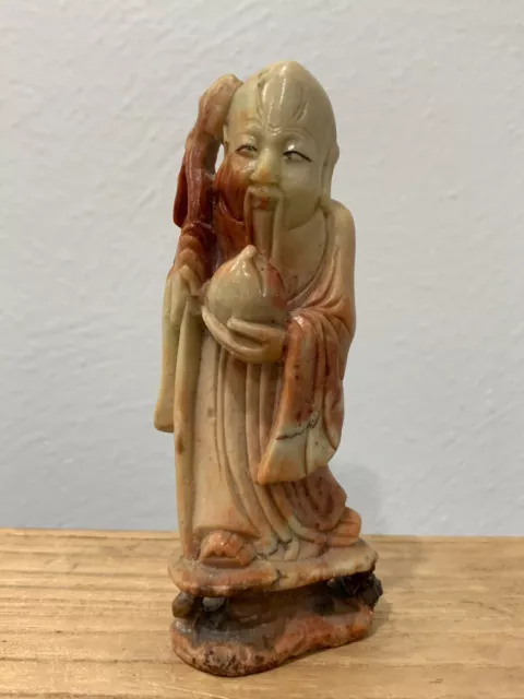 Antique Chinese Soapstone Carving Man Star God Immortal Shou Figurine / Statue