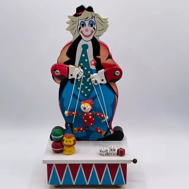 Vintage San Fran Music Box Wood Circus Clown Puppeteer Marionette Small World
