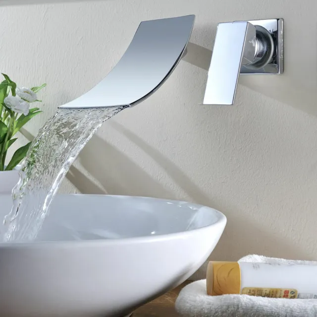 Wasserfall Wasserhahn Wand montiert Bad Badewanne Mischbatterie Hahn Chrom Tap