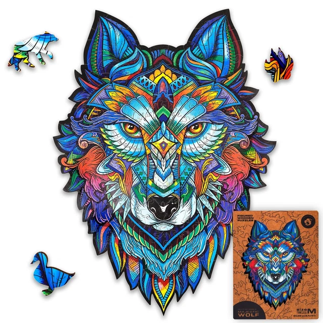 UNIDRAGON Original Wooden Jigsaw Puzzles - Majestic Wolf, 185 pcs, Medium 9.7...