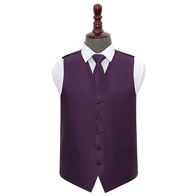 DQT Woven Plain Solid Check Cadbury Purple Mens Wedding Waistcoat & Tie Set