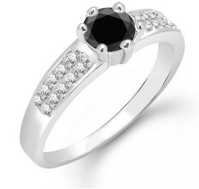 1.30Ct Round Shape 100% Natural Jet Black Diamond Solitaire Ring In 925 Silver