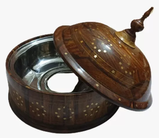 28 X 28 Cm, Large Rosewood Wooden Hot Pot , Steel Interior