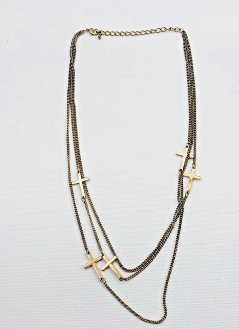 Mulit Crosses Cross Chain Gold Tone Necklace Catholic Religious 55Cm Approx