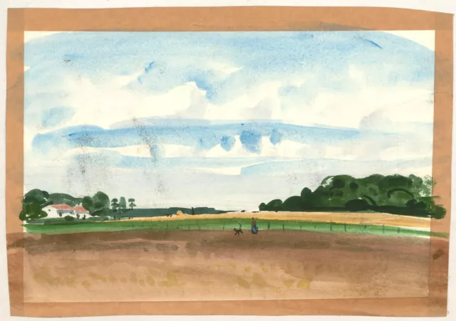 Ronald Olley (b.1923) - Aquarelle Milieu Du Xxe Siècle, Promenade Champêtre 2