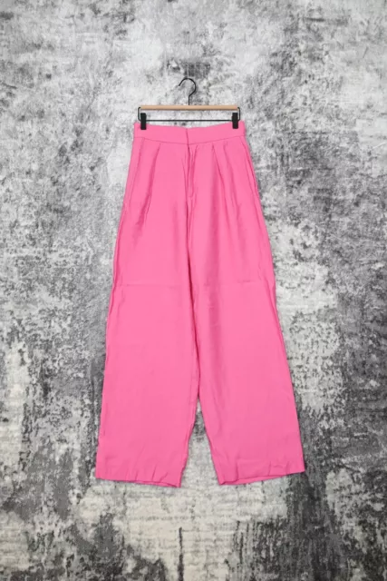 Zara Pants Womens Pink Pleated Wide Leg Flowy Trouser Barbiecore Size S Small