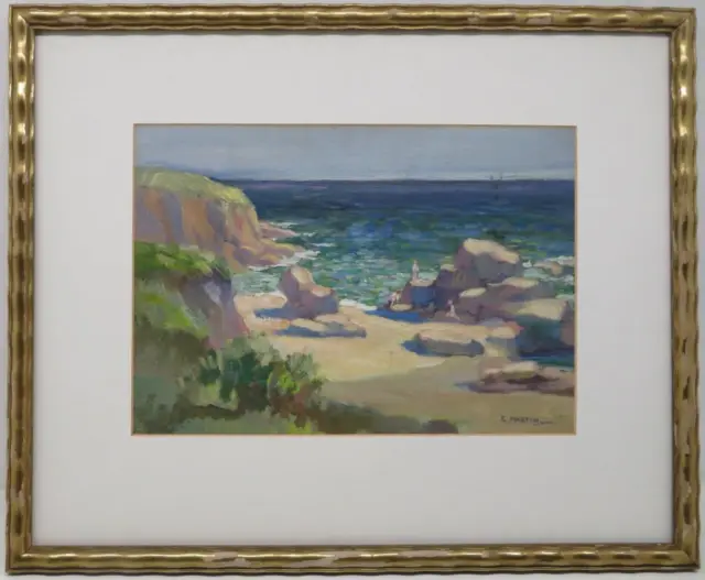 E. MARTIN Mid 20th Century Scottish ? Impressionist Oil Painting BEACH SCENE