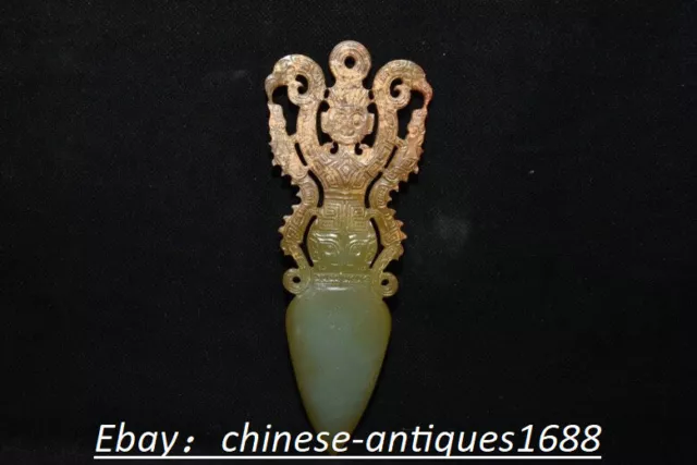 Ancient China Han Dynasty Natural Hetian Jade Dragon Beast Sword Weapon Weaponry