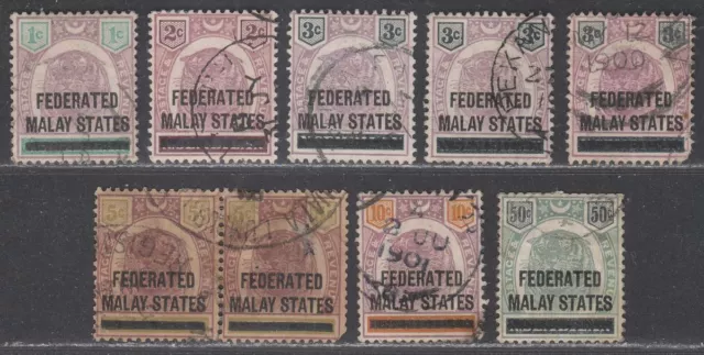 Federated Malay States 1900 QV Opt on Negri Sembilan / Perak Pt Set Used FAULTS