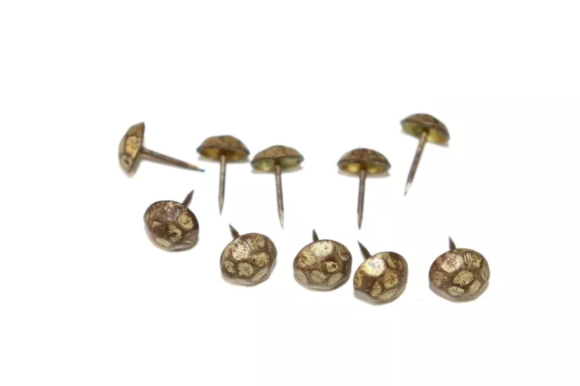 antique old world brass furniture nails 11mm w head x 17mm long lot of 10 E1595