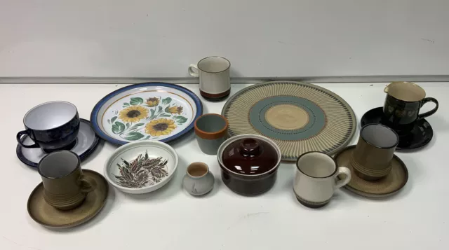 Denby Job Lot Of 16 Various Vintage Denby Items Cups Plates Bowl Jugs