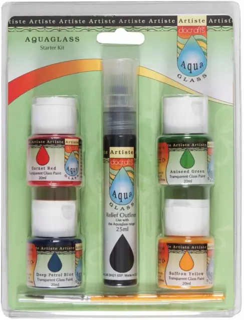 Artiste - Aquaglass Glass Paint - Paint Starter Kits - Glass Painting Kit - 4 x