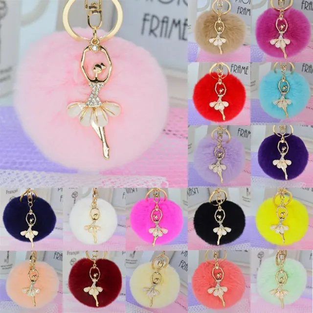 Pom Pom Fur Ball Ballerina Charm Key Chain Ring Purse Backpack Free Gift Bag 3