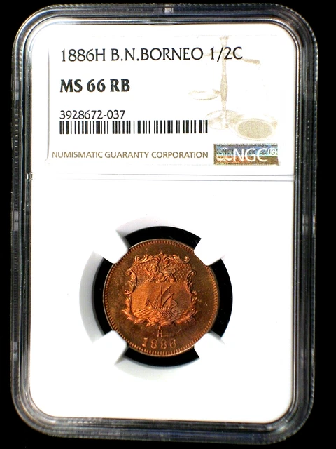 British North Borneo 1886 H 1/2 Cent *NGC MS-66 RB* Scarce Very Few Graded Highr