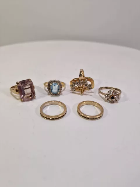 Lot of 6 Fashion Costume Gold Tone Rings Multi Jewel, Sizes 7 And 9, *59