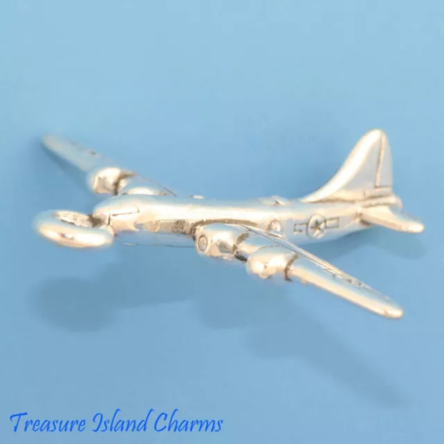 Airplane Bomber Boeing B-29 3D 925 Solid Sterling Silver Charm Military Plane