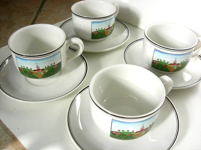 Villeroy Et Boch  4 Tasses Et Sous Tasses Cafe Laplau Naif