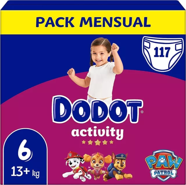 Dodot Pañales Bebé Activity Talla 6 (+13 kg), 117 Pañales con Ajuste Más Res