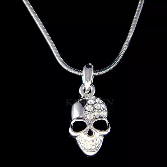 Dainty ~SKULL made with Swarovski Crystal HIP HOP Day of Dead Halloween Necklace