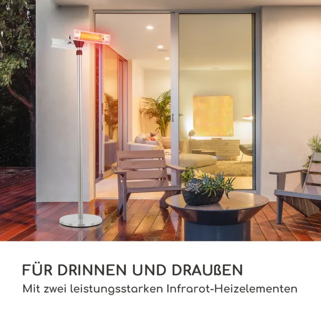 Heizstrahler Stand Terrassen Infrarot Heizgerät Garten Heizung 3000W IP55 Silber 3