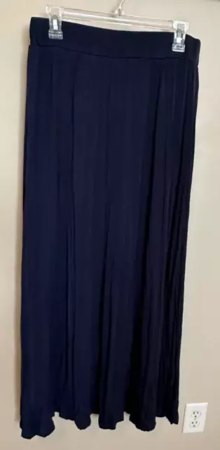 ANTHROPOLOGIE LAPIS XL Navy Blue Knit Accordion Pleated Maxi Skirt Women's EUC