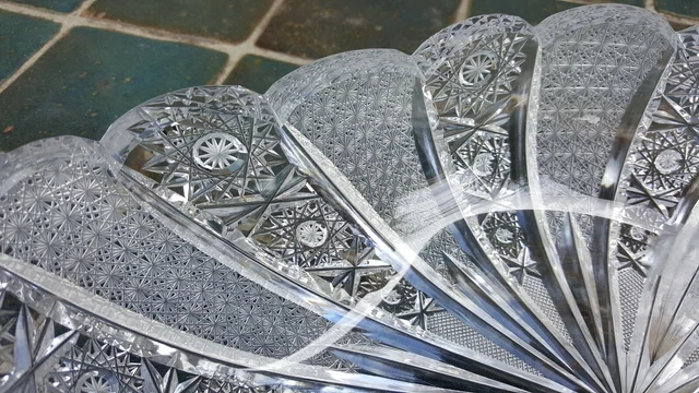Vtg American Brilliant Cut Glass Crystal Serving Dish Very Fine Cut Intricate 5