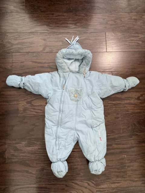 Vintage Deux Par Deux Blue Winter One Piece Hooded Snow Suit Youth Size 12 Month