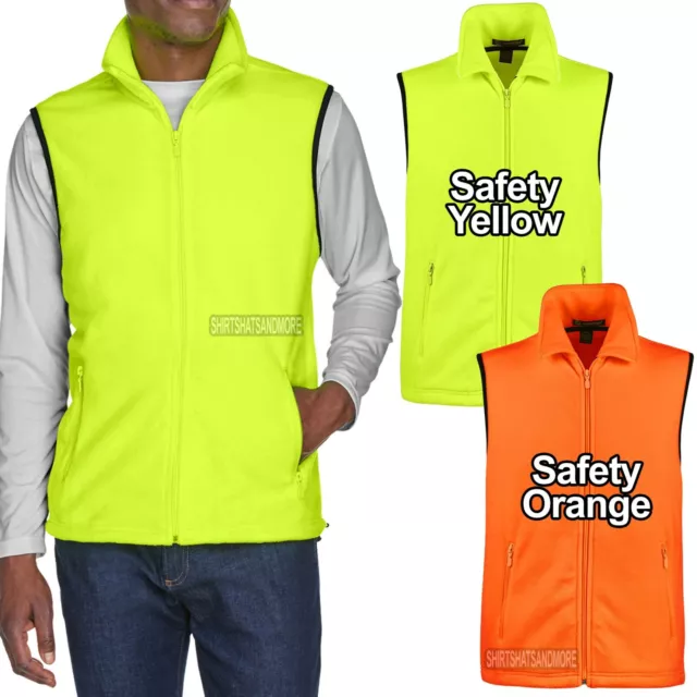 MENS POLAR FLEECE Vest Safety Yellow Orange Sleeveless Jacket Warm S ...