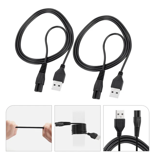 2 piezas Cable de afeitadora universal Cable de carga Suministros de depilador de pelo negro