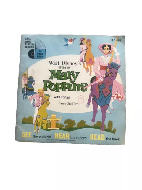 Mary Poppins. Walt Disney. Story Record. Black Vinyl. LLP 302. With Story Book.