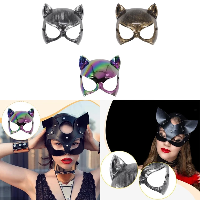 Masque De Chat Vénitien En Cuir PU Noir - Masque Demi-visage Sexy - Pour Bal Masqué, Halloween, Mardi Gras