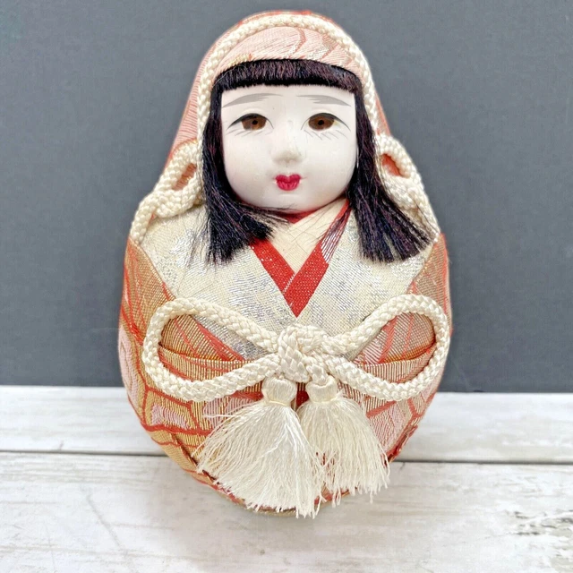 VINTAGE JAPANESE WEDDING Doll Roly Poly Hime Daruma Doll Brocade 5