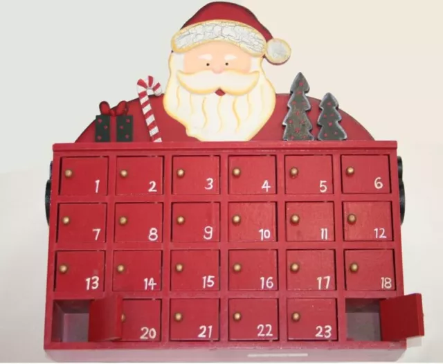 Adventskalender zum Befüllen aus Holz im Weihnachtsmann Motiv mit 24 Türchen