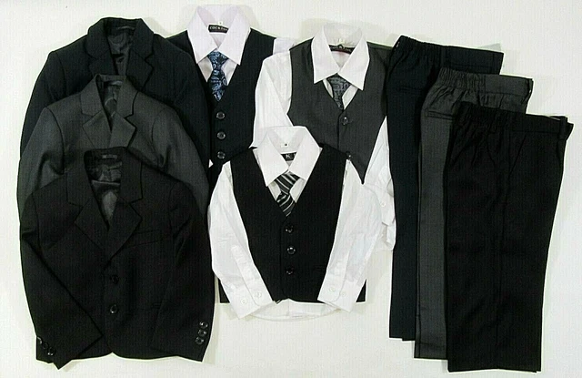 Set di 5 abiti da cinque pezzi pagina ragazzo matrimonio nero grigio blu navy 1-14 ragazzi bambini