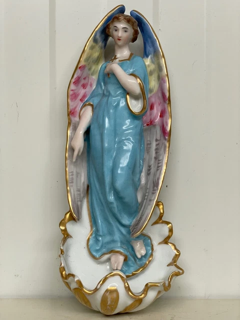 A Stunning  Vieux Paris Porcelain Angel holy water font/benitier 10.826 H