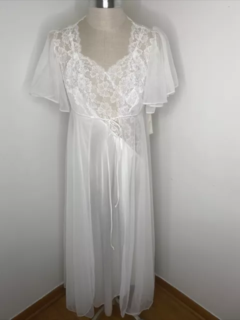 VINTAGE NEW VAL Mode Peignoir Bridal White Lace Sheer M Set Nightgown ...