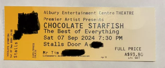 Chocolate Starfish-The Best Of Everything Tour-Concert Ticket Albury-Sat 7/09/24