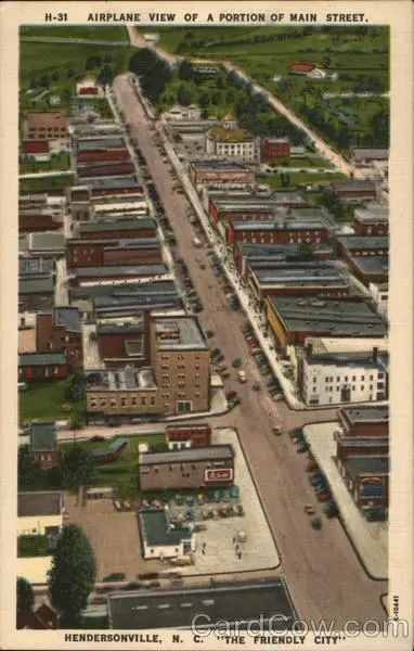 1952 Hendersonville,NC Airplane View of a Portion of Main Street North Carolina