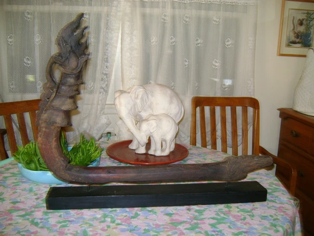 Burma Carved Wood Dragon Naga Ornament Decorated Ox Cart Late 19th/ early20th c. 2