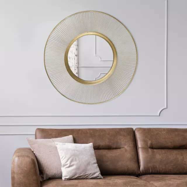 Espejo de pared cristal redondo marco dorado Belo Horizonte 82 cm WOMO-DESIGN®