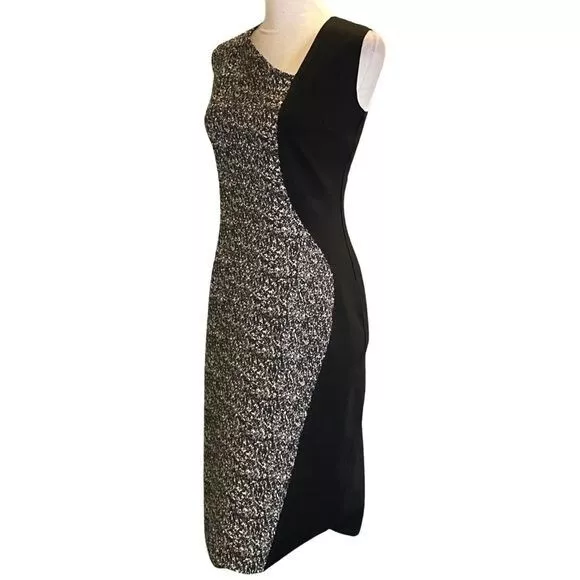 Elie Tahari Sleeveless Asymmetrical Neck Black Tweed Solid Black Dress Size 10