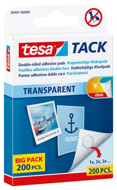 tesa Double-Sided Adhesive Pads TACK - Transparent Adhesive Strips for Mounting