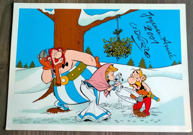 carte de Voeux Joyeuse année 2001 UDERZO ASTERIX OBELIX FALBALA IDEFIX Albe René