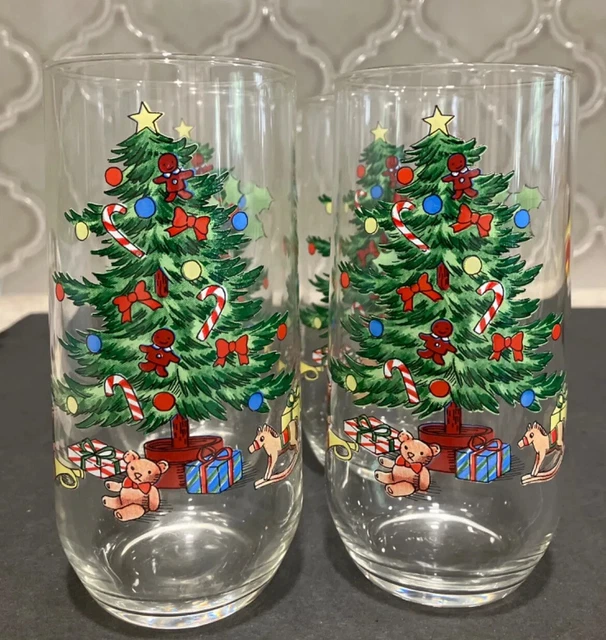 Holiday Hostess Christmas Drinking Glasses Tumblers SET OF FOUR VTG 80s 6@T