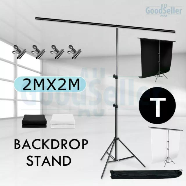 2x3M Photography Backdrop Stand Support Kit White Screen Black Background Studio 3