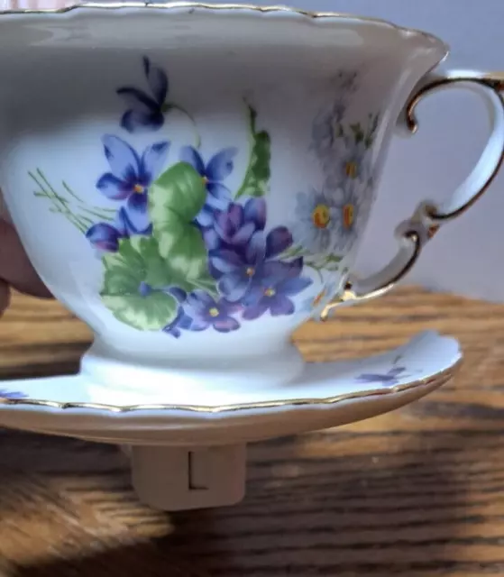 Teacup Wall Plug Nightlight With Purple Flowers