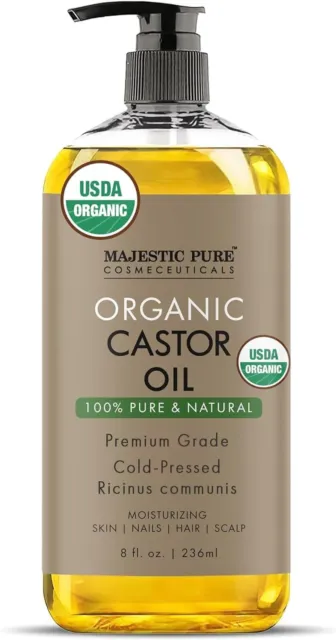 MAJESTIC PURE USDA Organic Castor Oil | Hexane Free & 100% Pure | Cold Pressed |