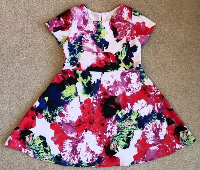 MILLY size 6 Girls Short Sleeve White Multi-Color Floral Scuba Skater Dress