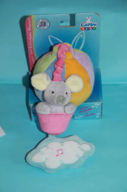 Doudou Gipsy Souris Mongolfiere Nuage Rose Bleu Vert Musical Neuf En Boite