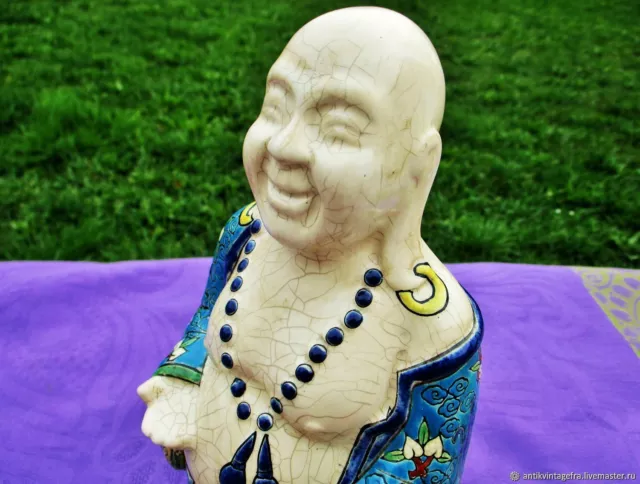 Figurine Ancienne Sculpture Bouddha Émail Faience France Antique Figurine Sculpt